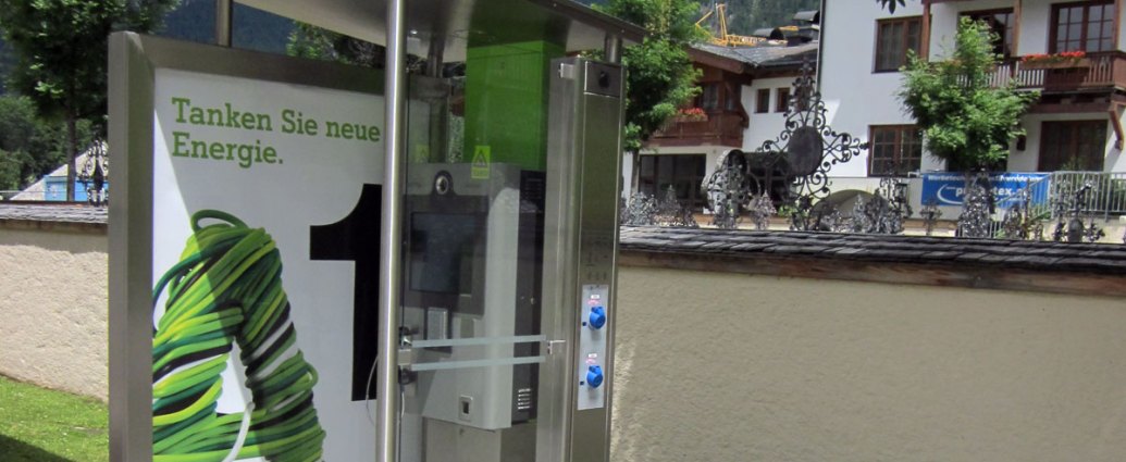 A1 EV car charging station from repurposed phone booth