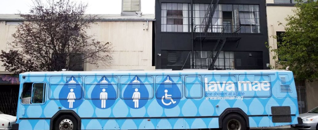 Lava Mae has converted city buses into mobile shower and sanitation units for the homeless.