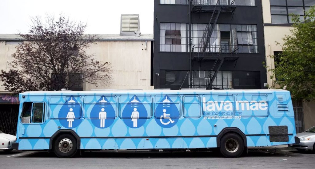 Lava Mae has converted city buses into mobile shower and sanitation units for the homeless.