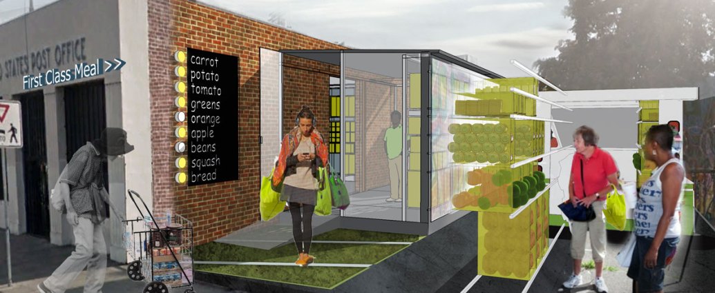 First Class Meal aims to repurpose closed US Postal Service buildings by using the buildings, services, and systems to address urban food insecurity.
